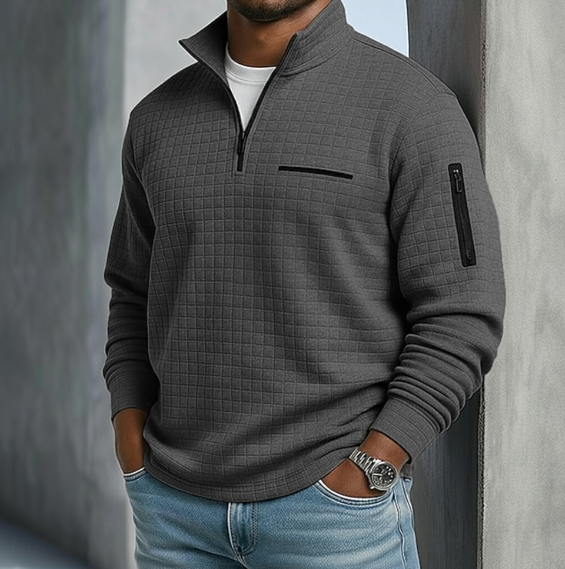 Fenwick | Waffle-Knit Quarter-Zip Pullover