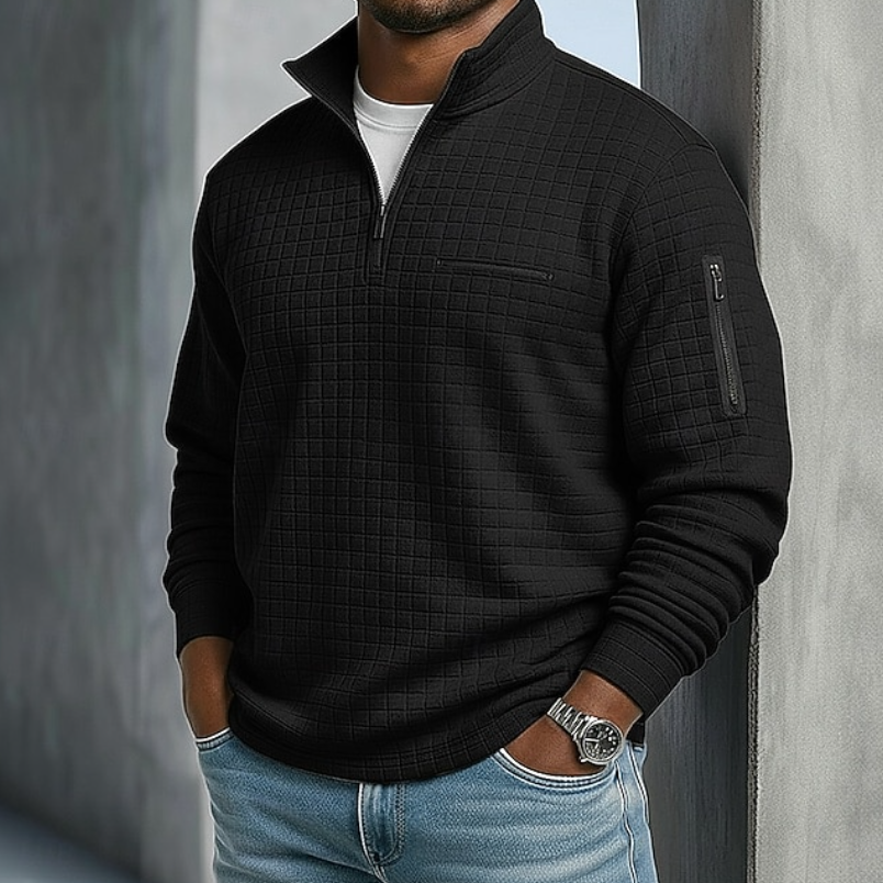 Fenwick | Waffle-Knit Quarter-Zip Pullover