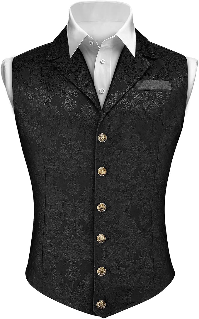 Slim-Fit Men's Printed Waistcoat with Notched Lapels and Decorative Buttons 0