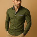 Slim Fit Long-Sleeve Shirt with Classic Collar and Chest Pocket 0