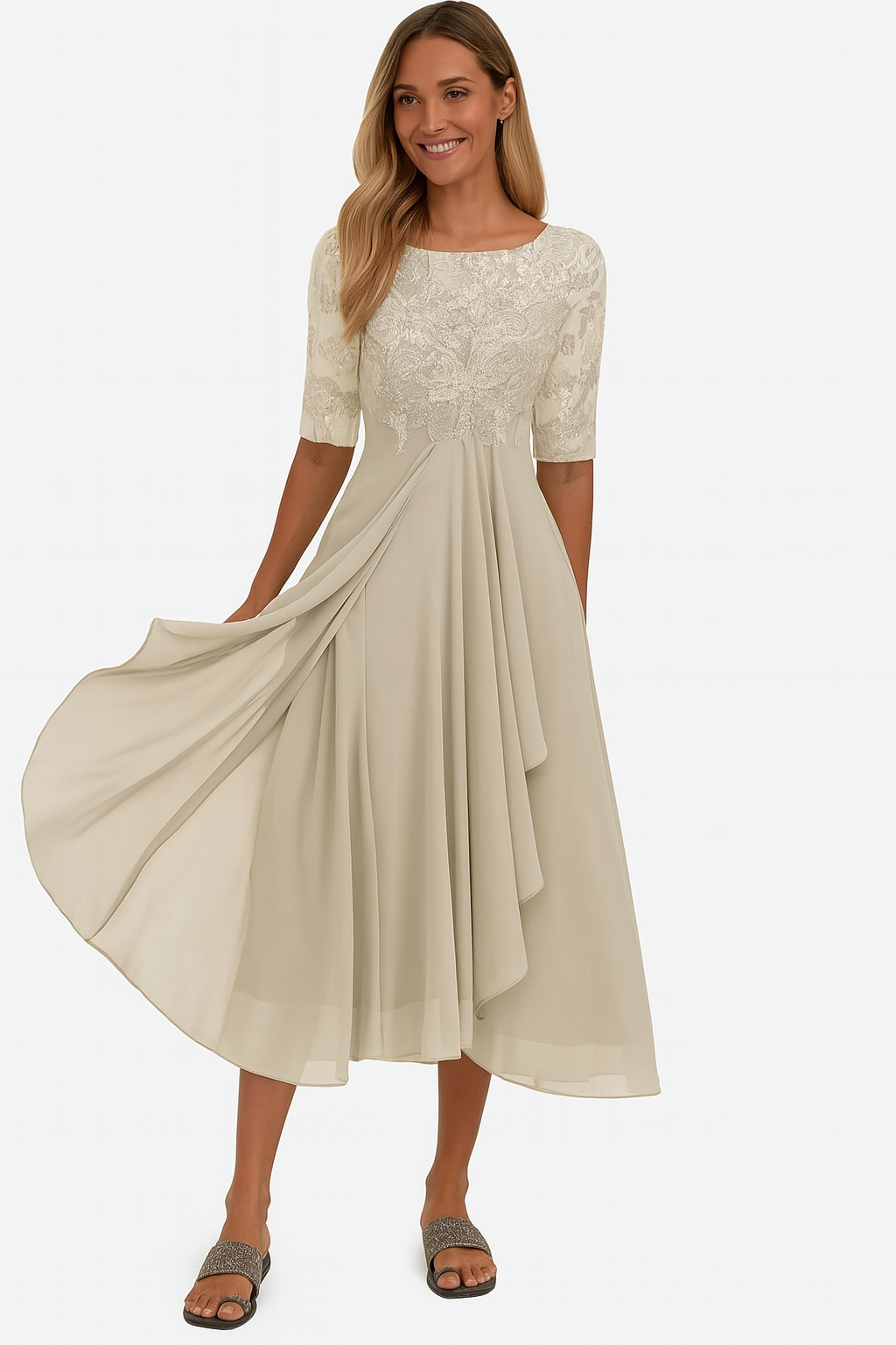 Sophie | Women's A-Line Midi Dress with Lace Details for Summer Outings