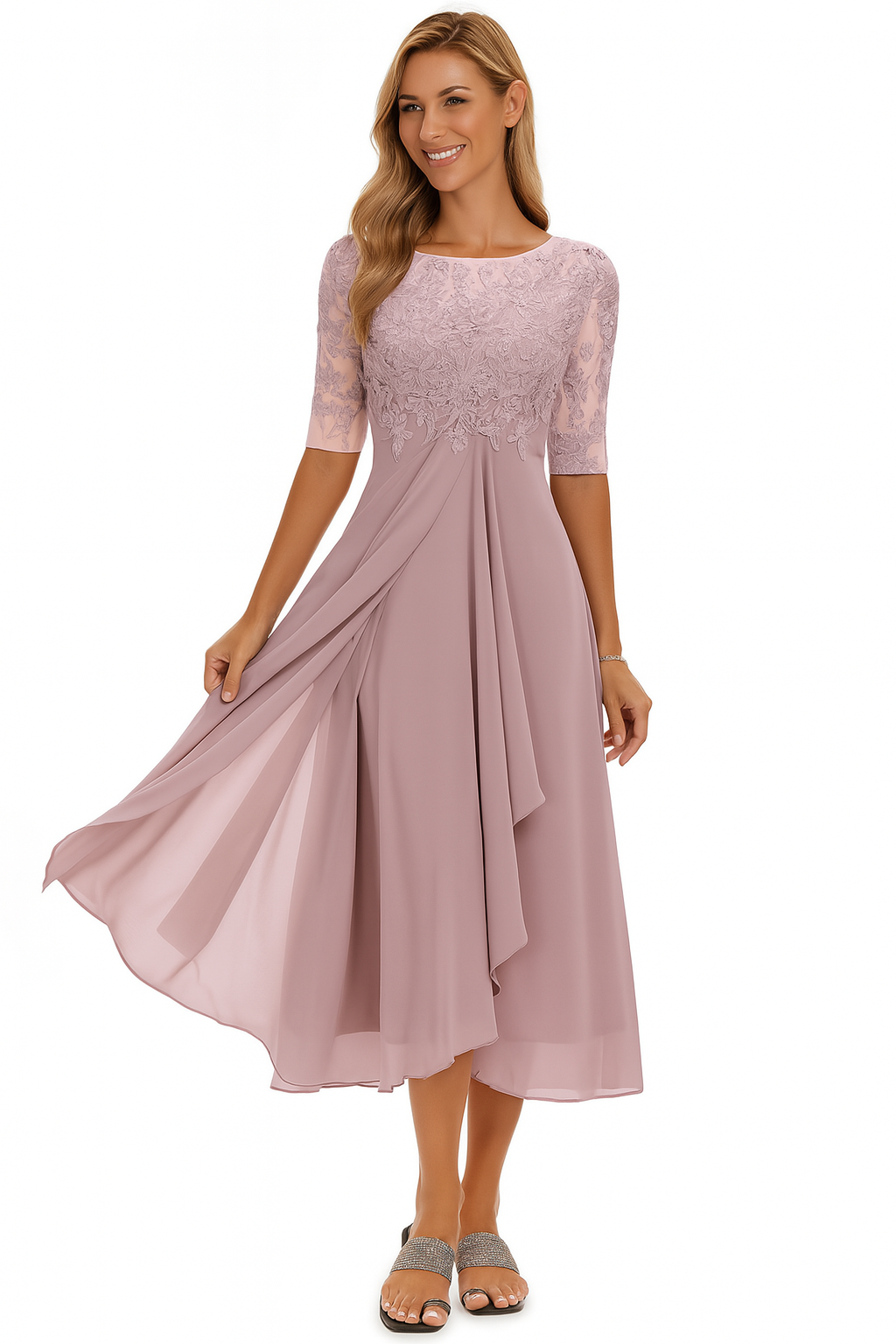 Sophie | Women's A-Line Midi Dress with Lace Details for Summer Outings