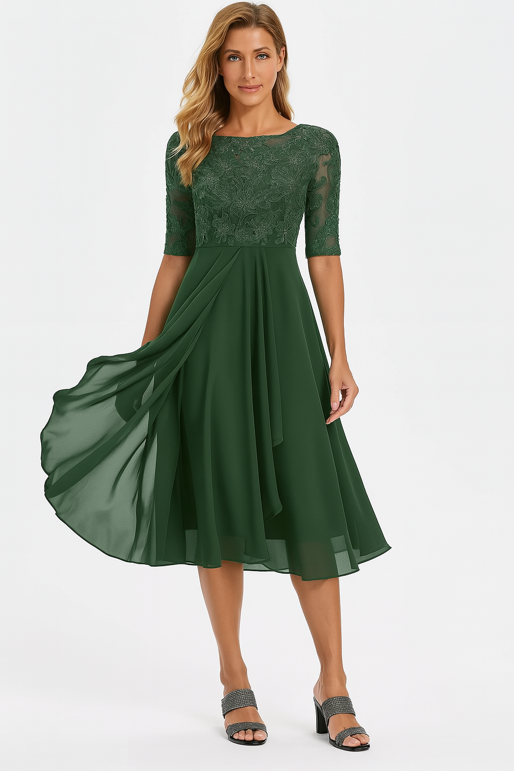 Sophie | Women's A-Line Midi Dress with Lace Details for Summer Outings