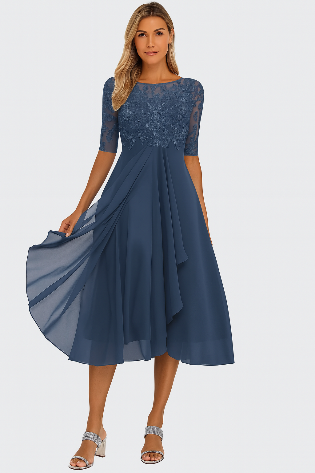 Sophie | Women's A-Line Midi Dress with Lace Details for Summer Outings