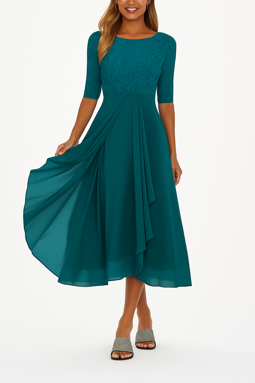 Sophie | Women's A-Line Midi Dress with Lace Details for Summer Outings