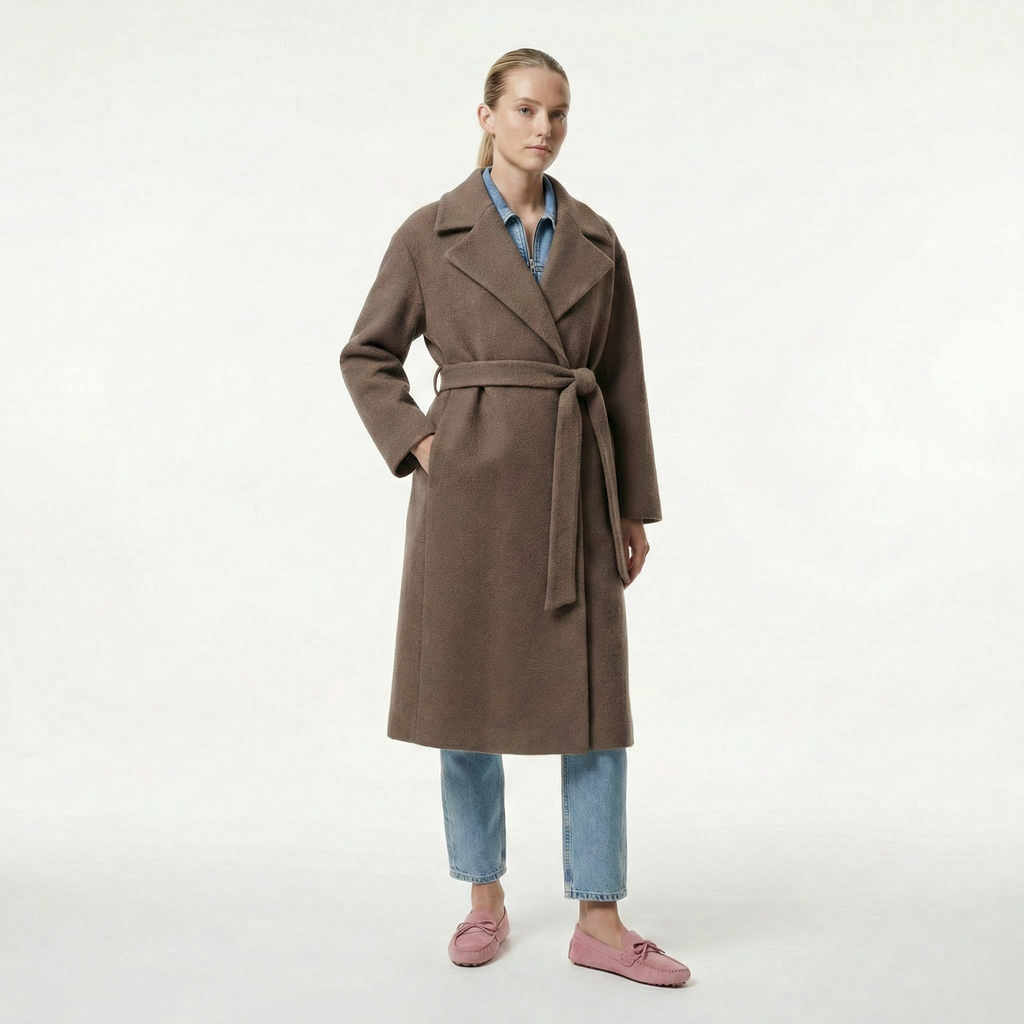 The Sloane | 100% Boiled Wool High-Collar Maxi Coat - Cocoa