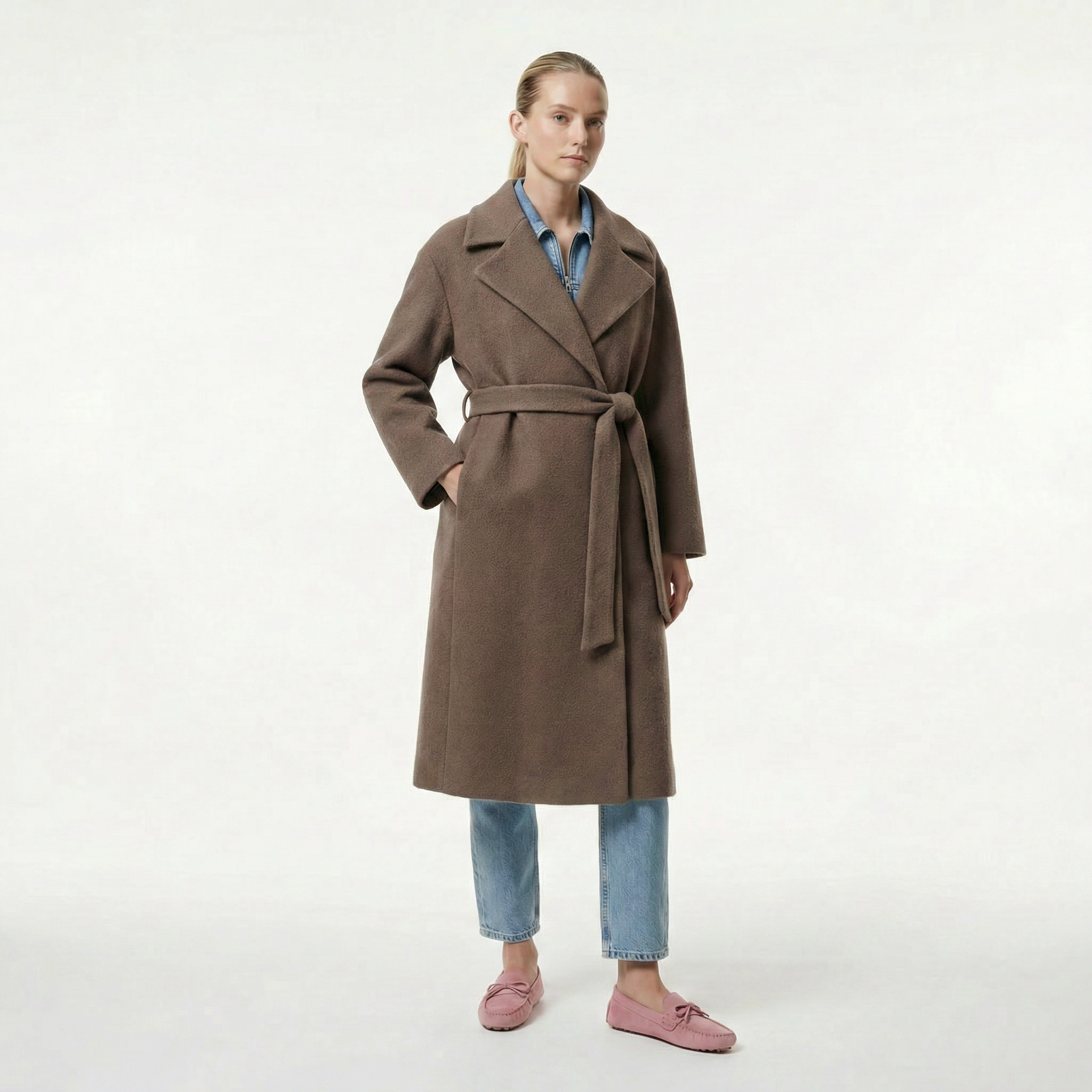 The Sloane | 100% Boiled Wool High-Collar Maxi Coat - Cocoa