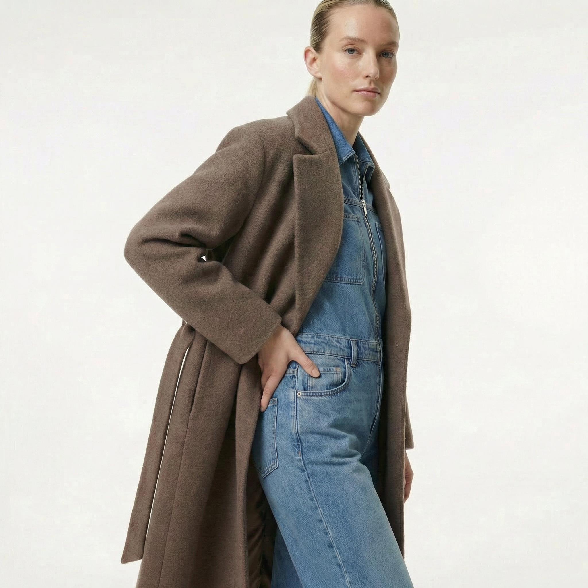 The Sloane | 100% Boiled Wool High-Collar Maxi Coat - Cocoa