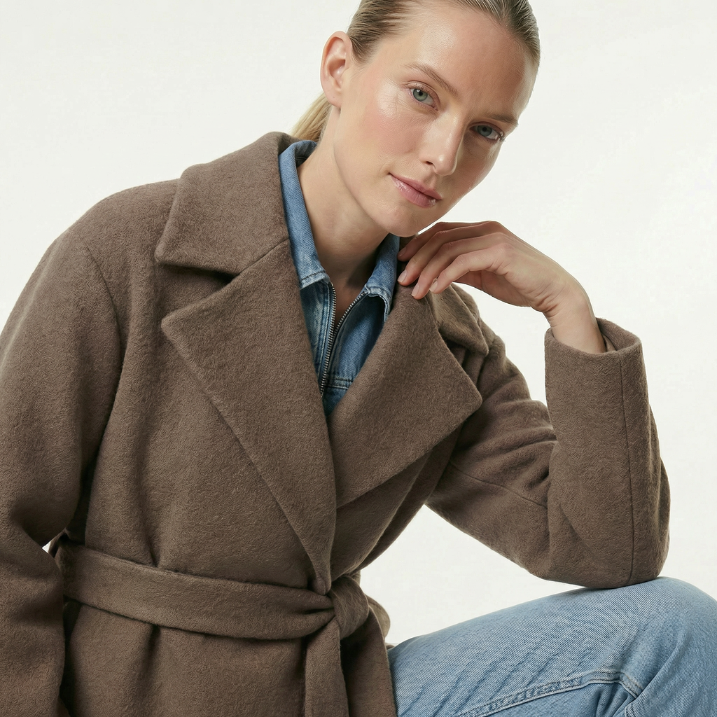 The Sloane | 100% Boiled Wool High-Collar Maxi Coat - Cocoa