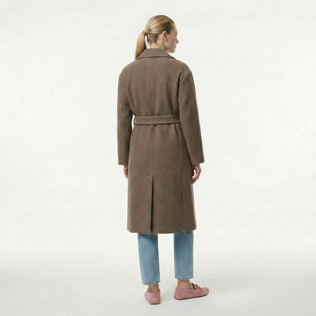 The Sloane | 100% Boiled Wool High-Collar Maxi Coat - Cocoa