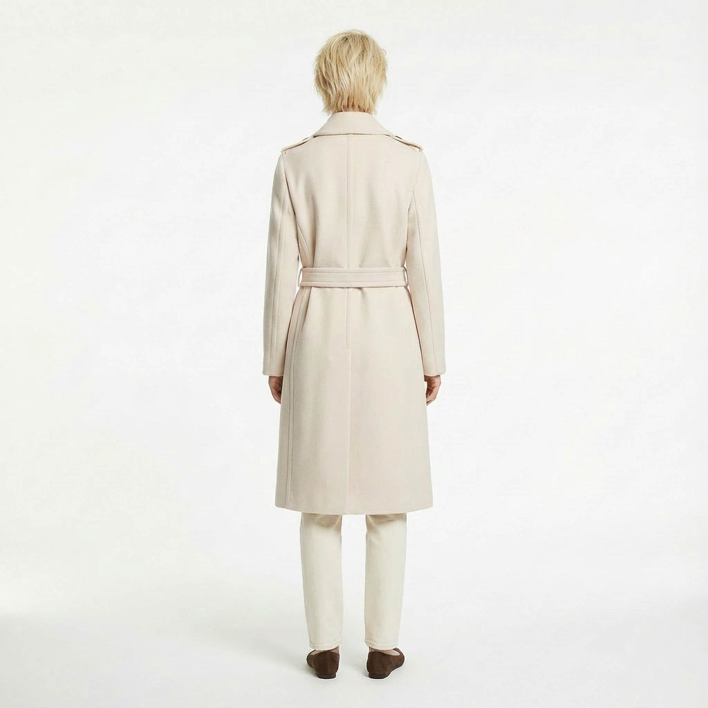 Vellum Premium Wool Rich Belted Midi Coat - Cream / Ecru