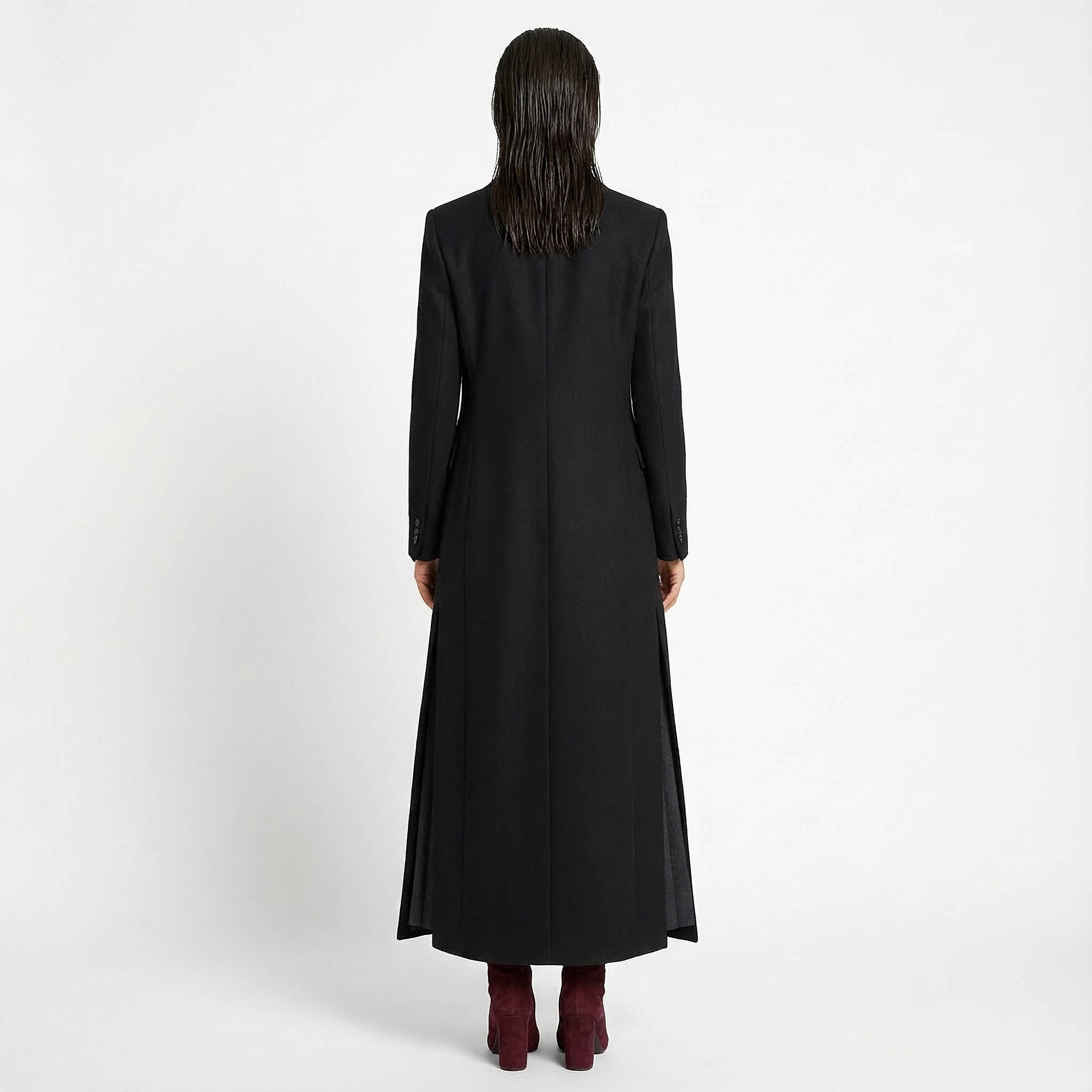 Women's Premium Wool Rich Maxi Coat | Double-Breasted with High Side Slits