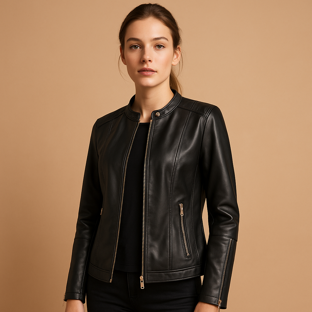 Biker Jacket with Zip and Collar