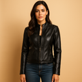 Biker Jacket with Stand Collar and Studs