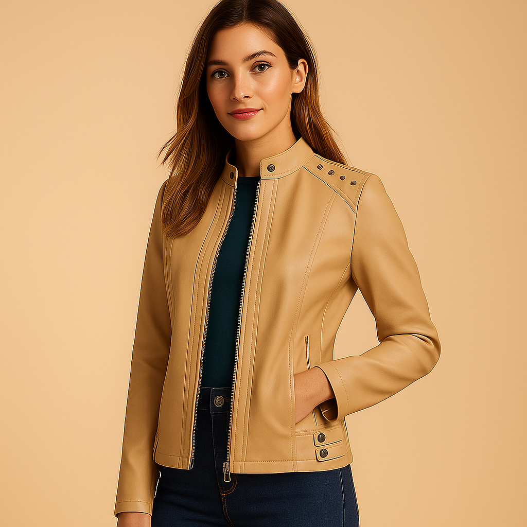 Biker Jacket with Stand Collar and Studs