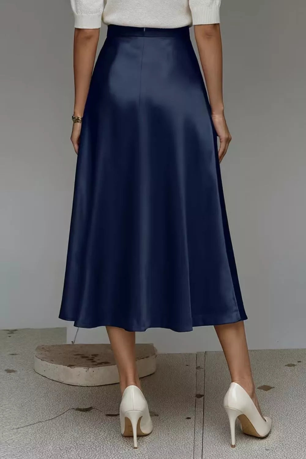 Women's Satin A-Line Midi Skirt | Liquid Finish | Casual Wear
