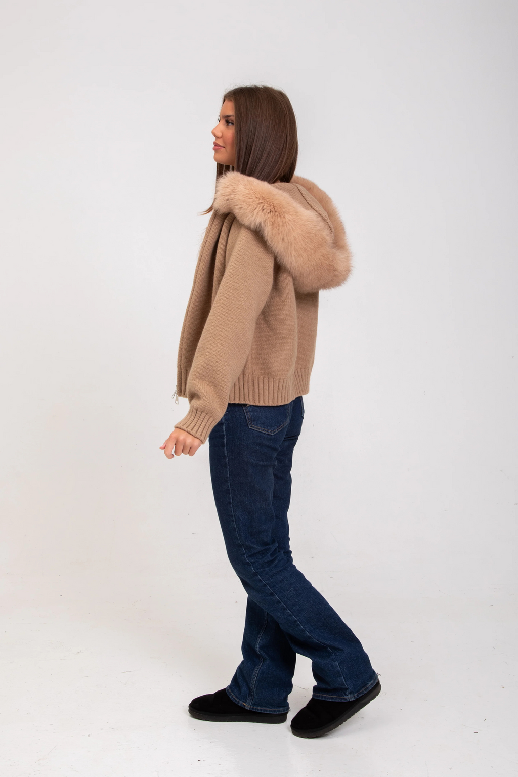 Sophia | Warm Knitted Coat with Faux Fur Hood