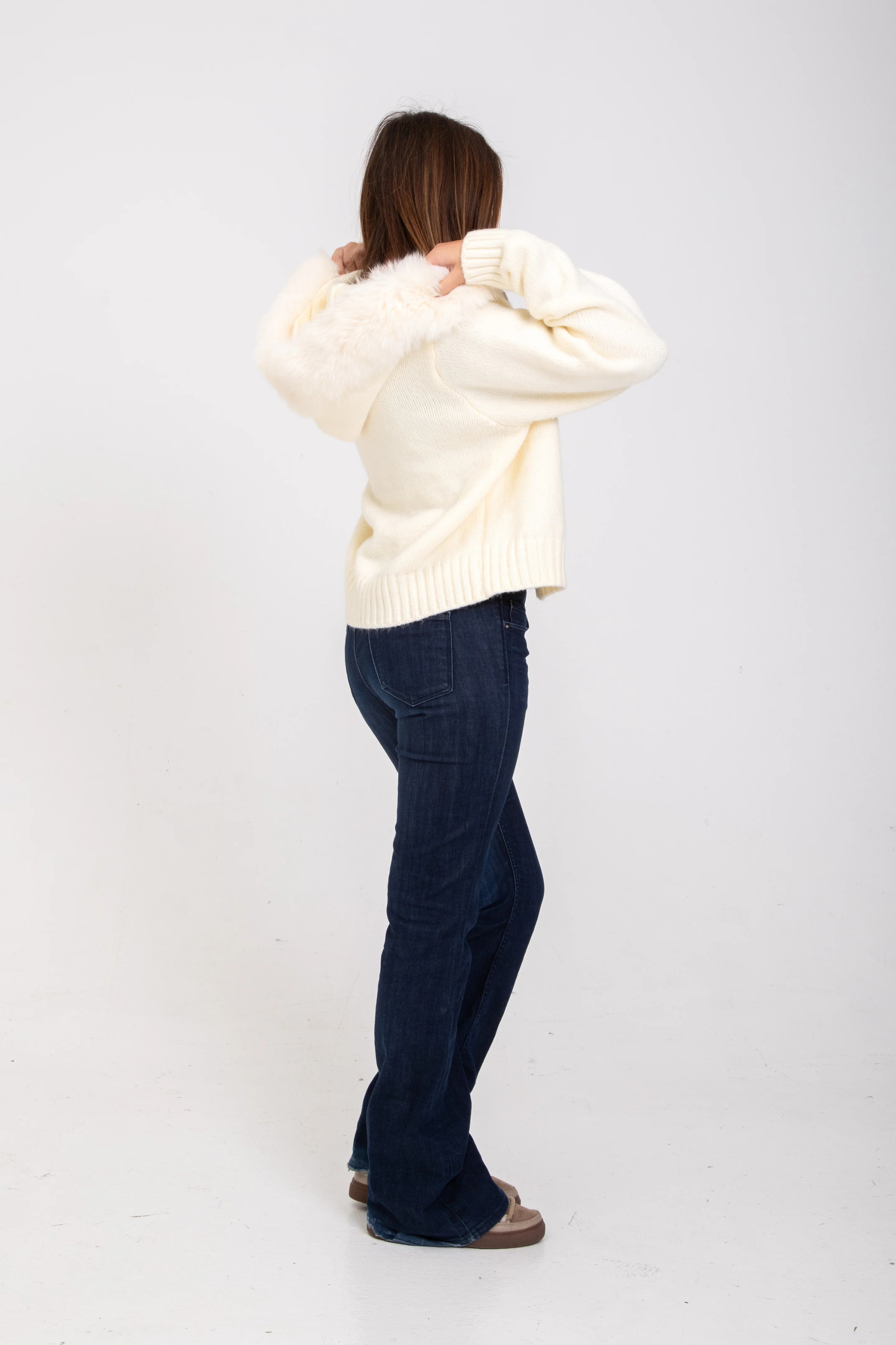 Sophia | Warm Knitted Coat with Faux Fur Hood