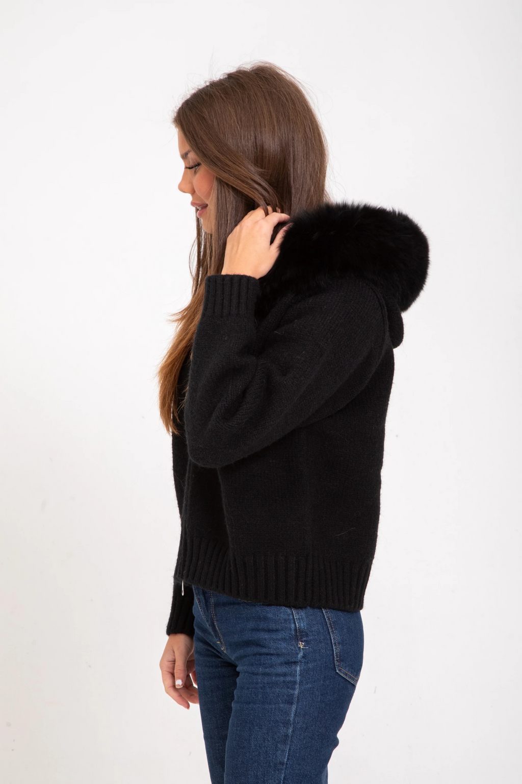 Sophia | Warm Knitted Coat with Faux Fur Hood