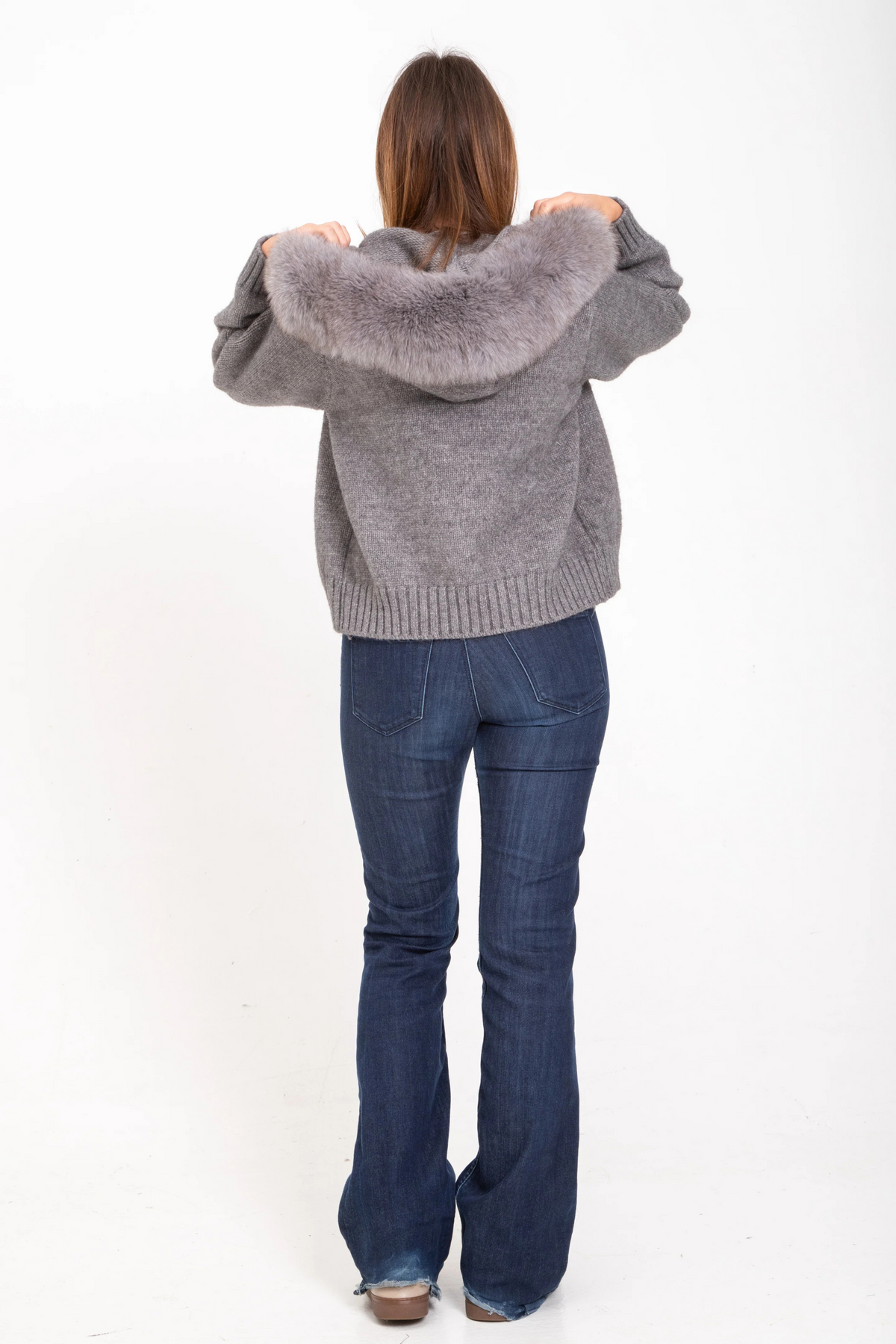 Sophia | Warm Knitted Coat with Faux Fur Hood