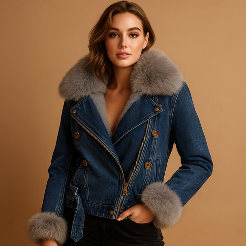 Cropped Denim Jacket with Faux Fur Lining