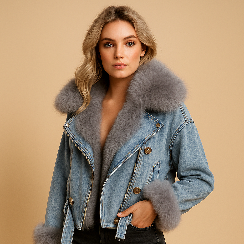 Cropped Denim Jacket with Faux Fur Lining
