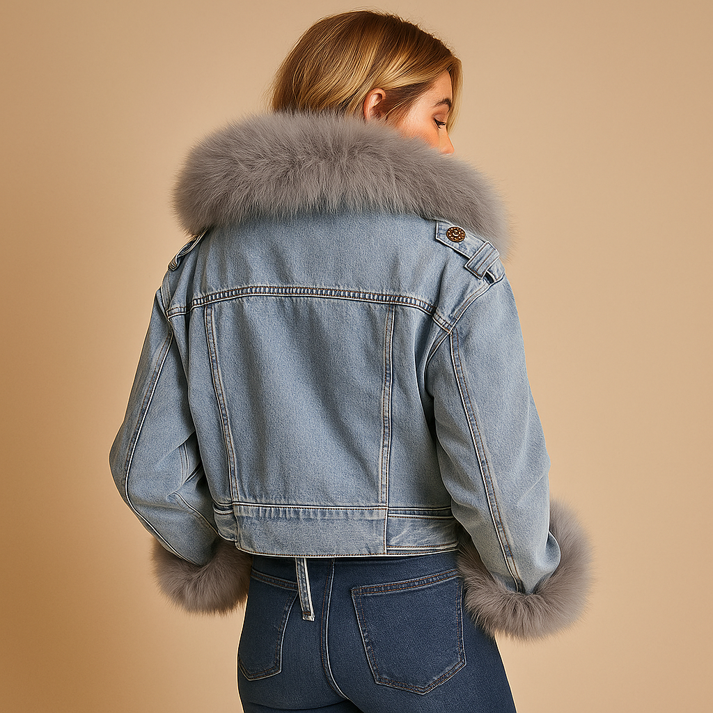 Cropped Denim Jacket with Faux Fur Lining
