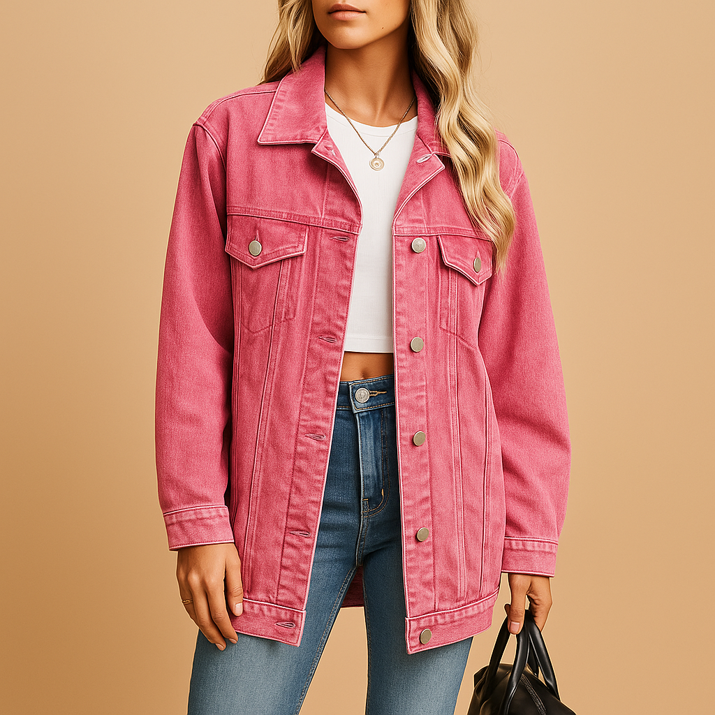 Lined Denim Jacket with Button Front