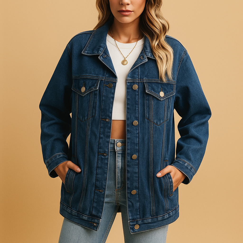 Lined Denim Jacket with Button Front