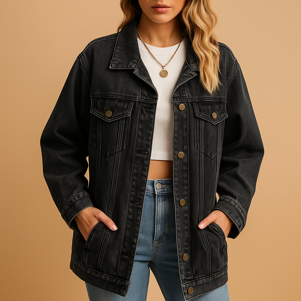 Lined Denim Jacket with Button Front