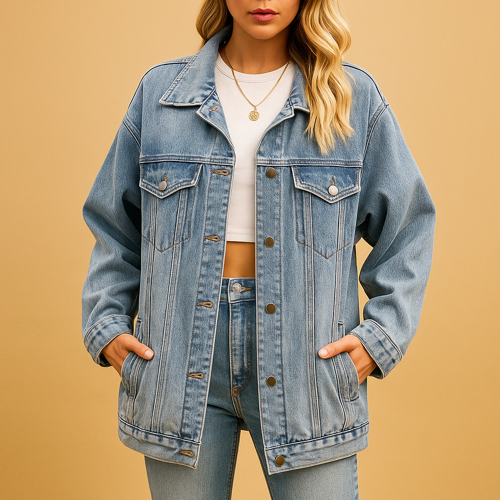 Lined Denim Jacket with Button Front