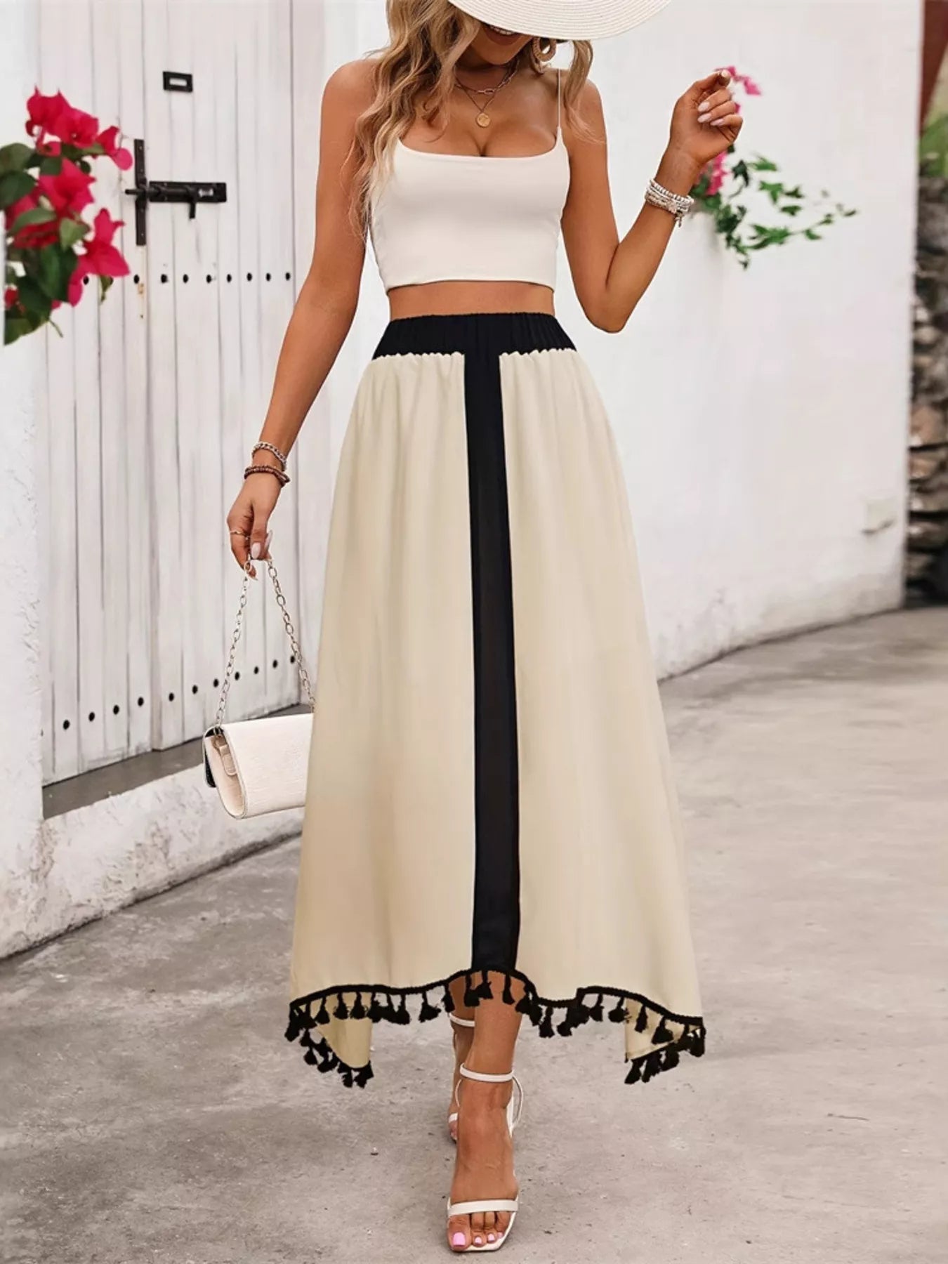 Women's Maxi Skirt Tassel-Trim High-Waist Casual