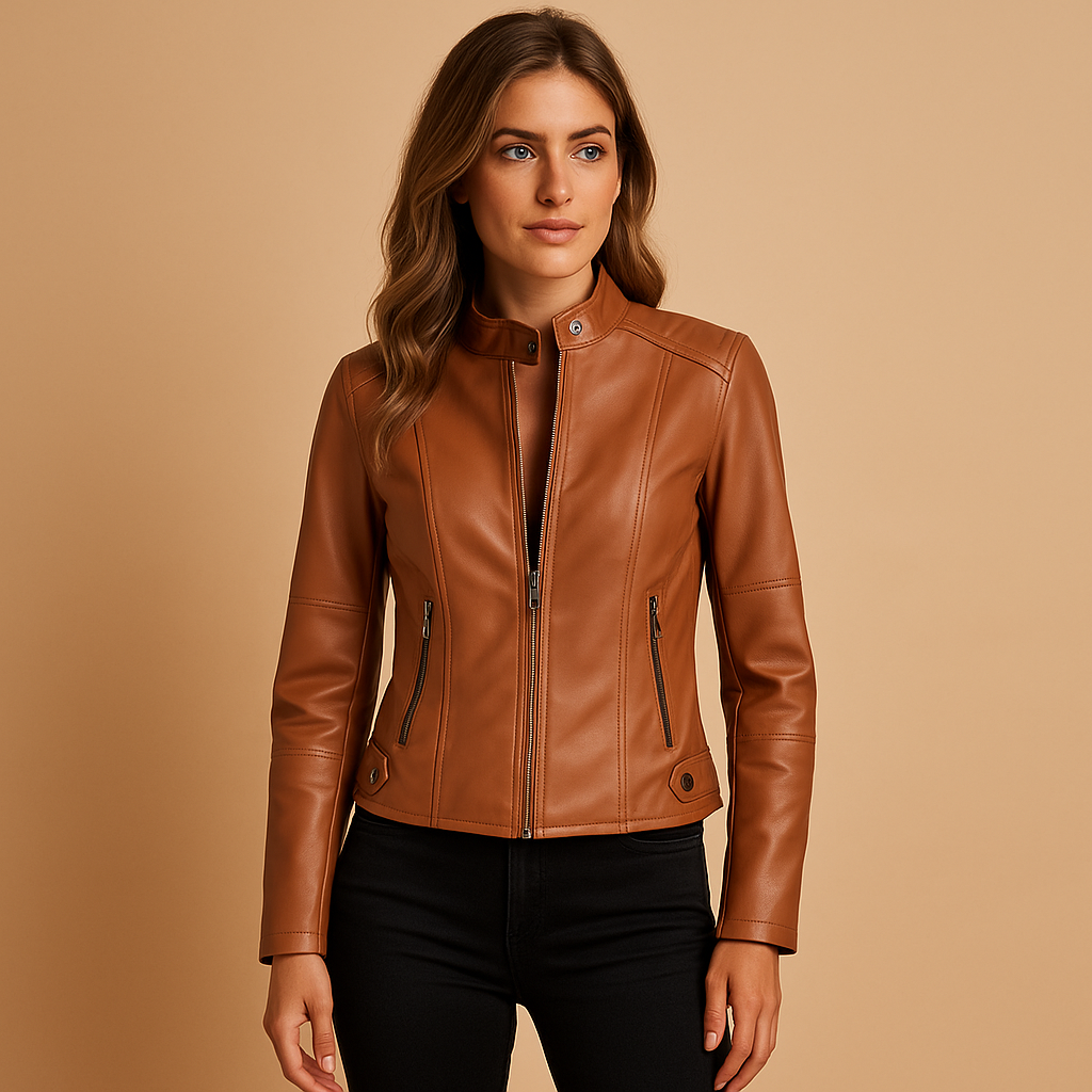 Zip-Up Jacket with Press Stud Collar and Soft Drape