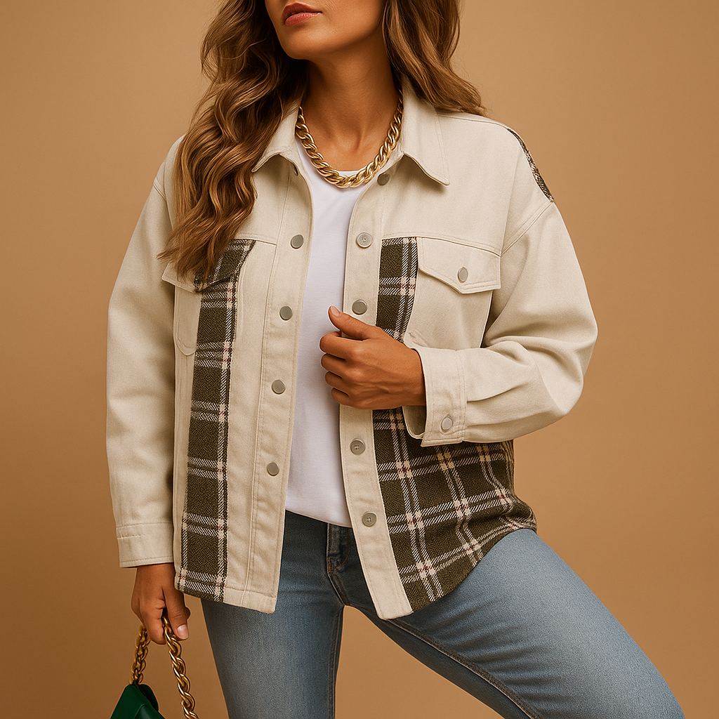 Checked Denim Look Jacket