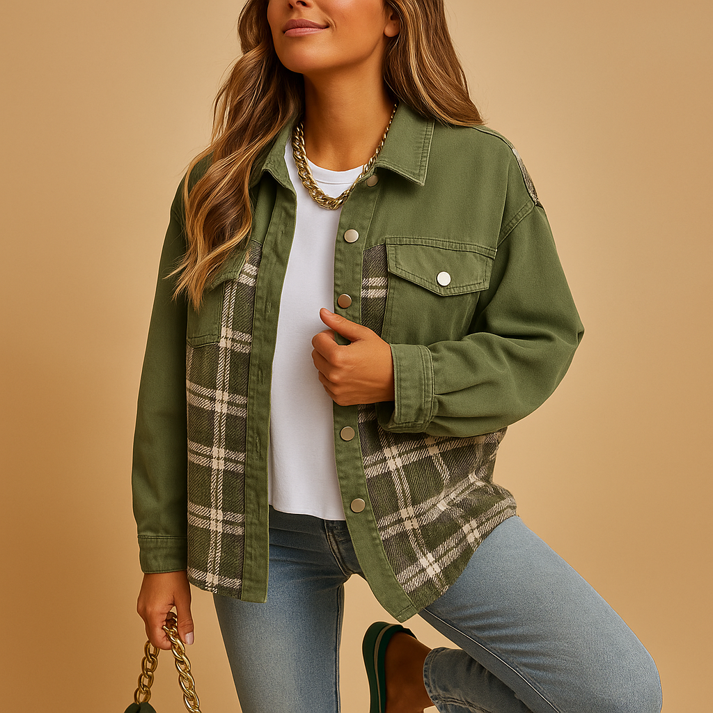 Checked Denim Look Jacket