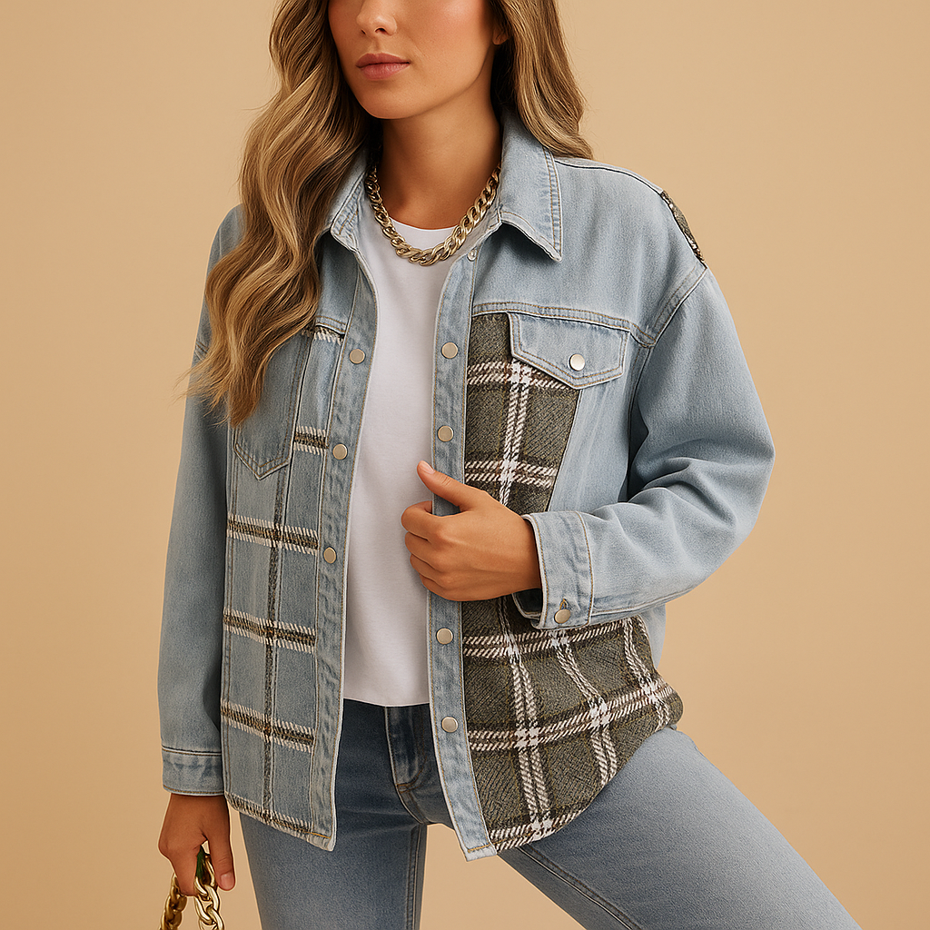 Checked Denim Look Jacket