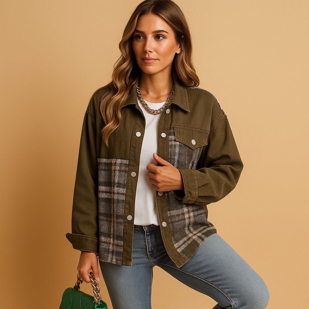 Checked Denim Look Jacket