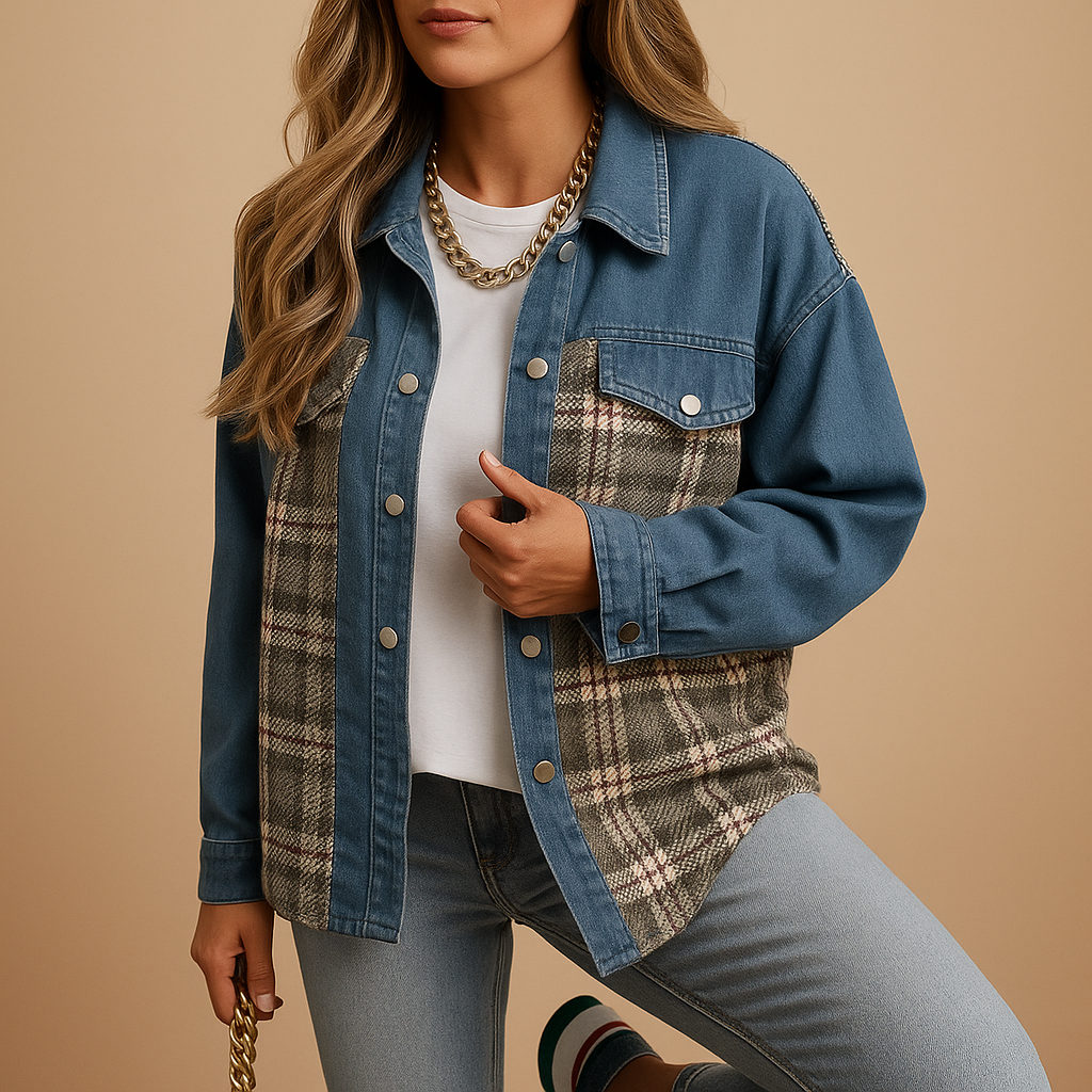Checked Denim Look Jacket