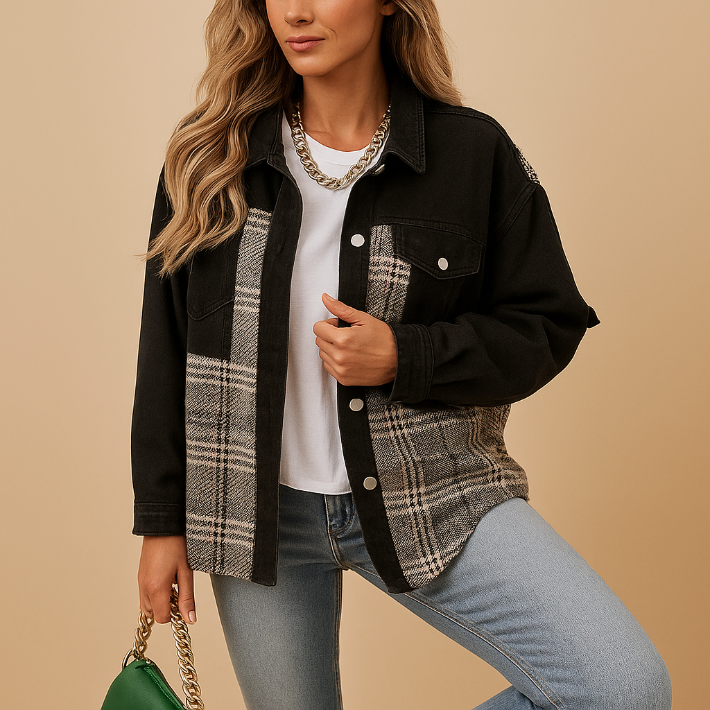 Checked Denim Look Jacket