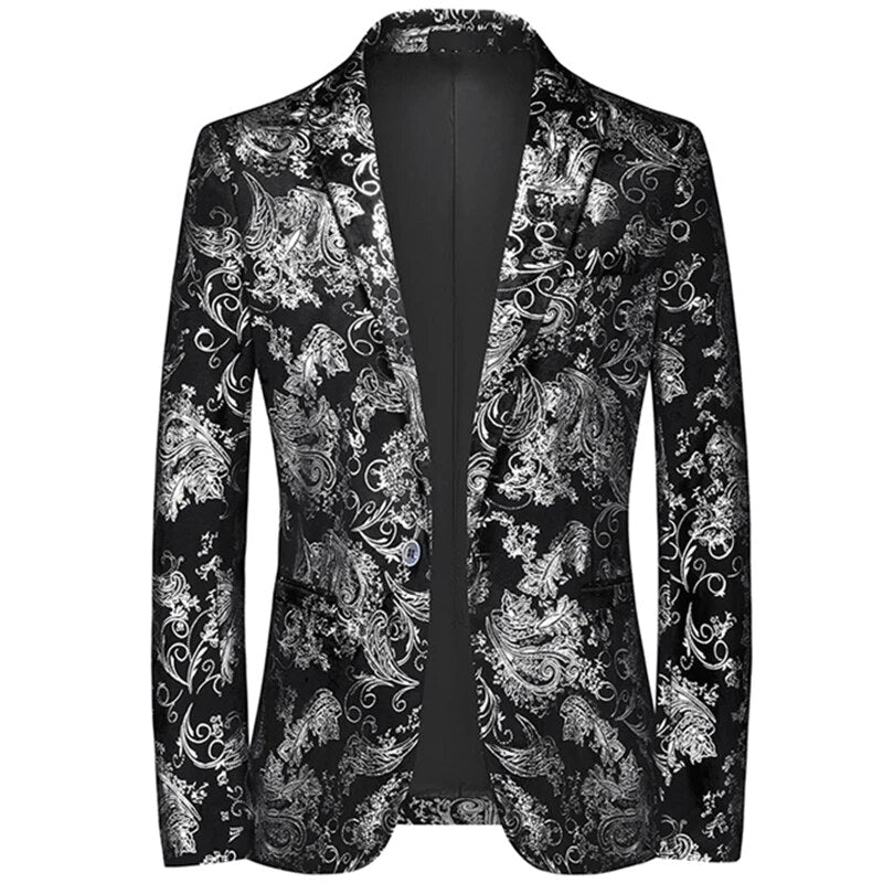 Men's Silver Print Blazer | Slim Fit Jacket