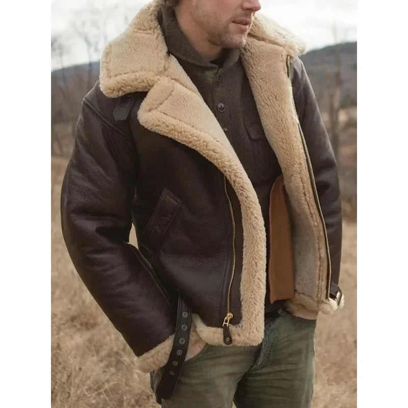 Men's Leather Aviator Jacket | Classic Style with Sherpa Lining