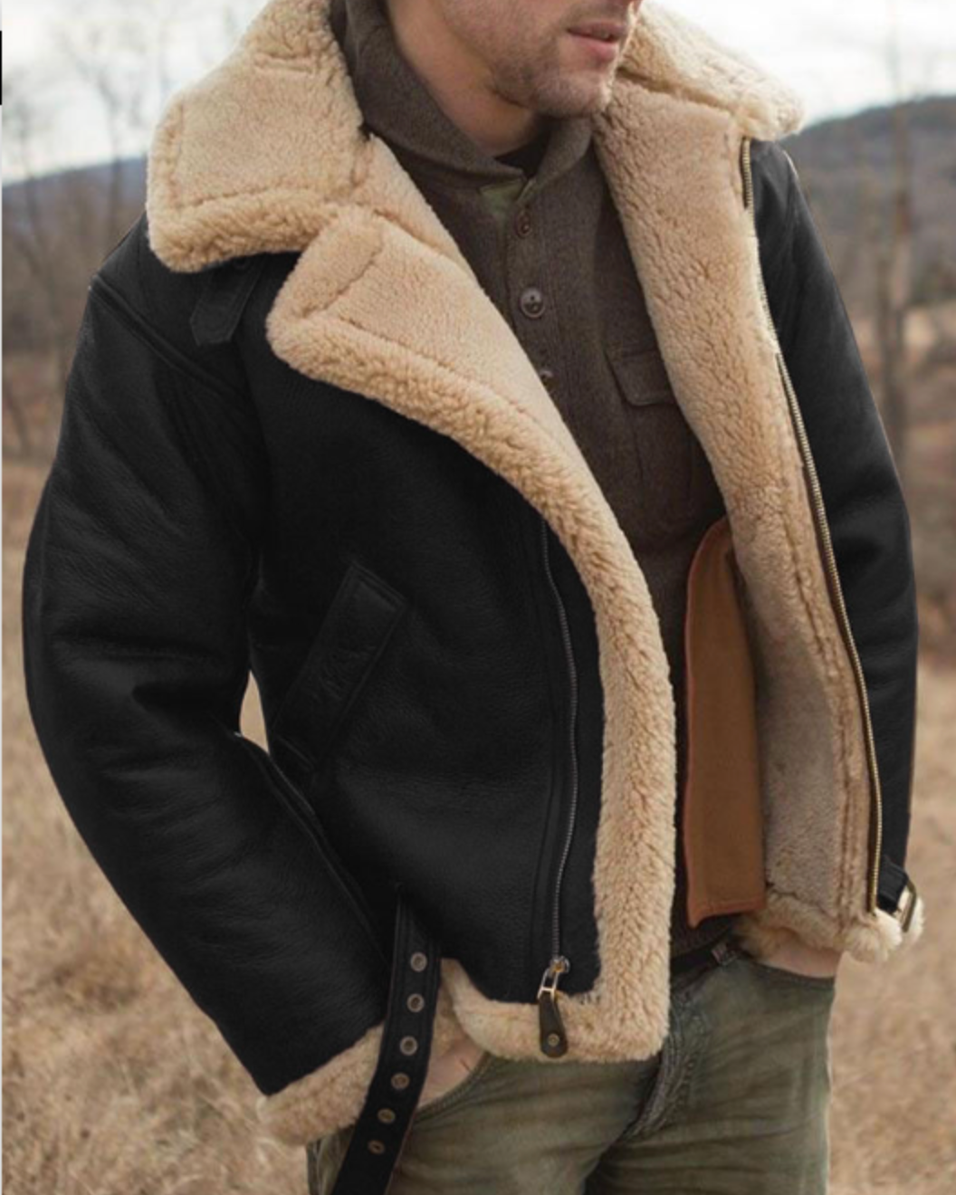 Men's Leather Aviator Jacket | Classic Style with Sherpa Lining