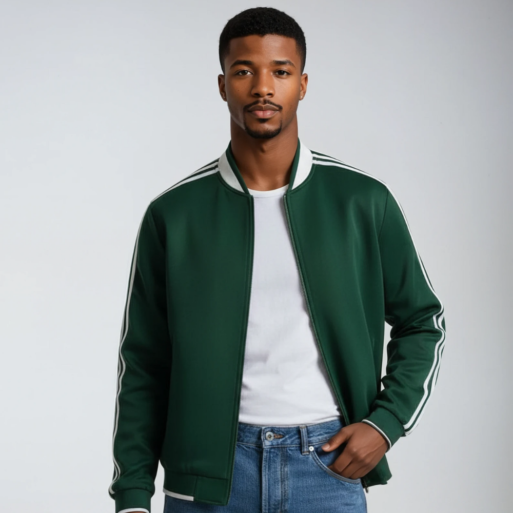 Men's Lightweight Sports Jacket | Baseball Collar & Striped Sleeves