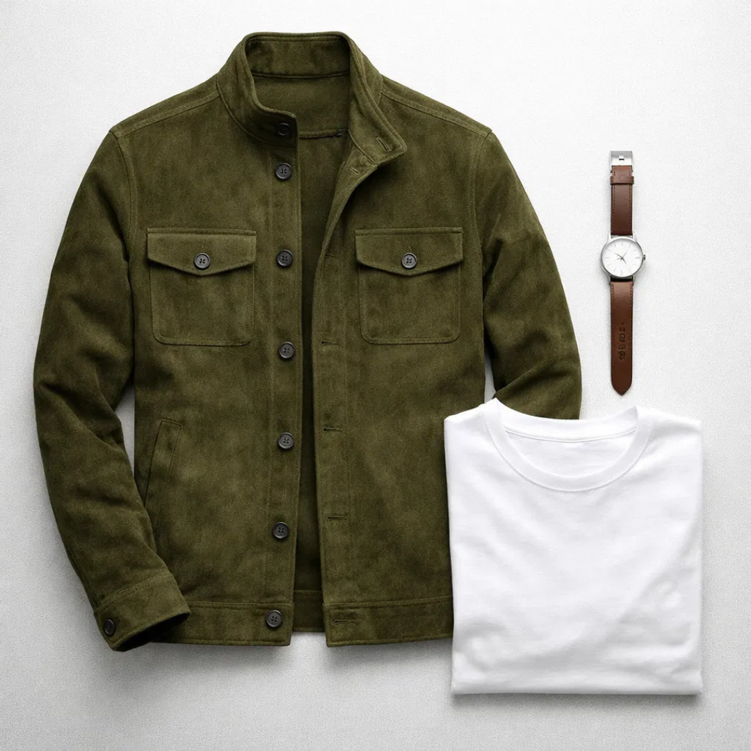 Men's Suede Jacket with Pockets | Classic Cut