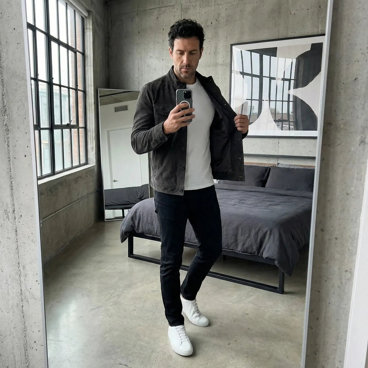 Men's Suede Jacket with Pockets | Classic Cut