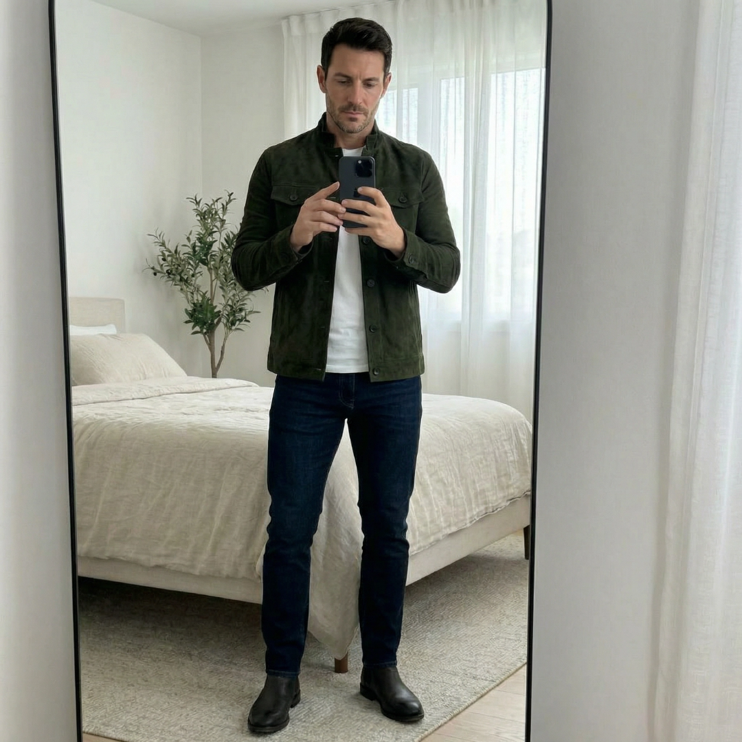 Men's Suede Jacket with Pockets | Classic Cut