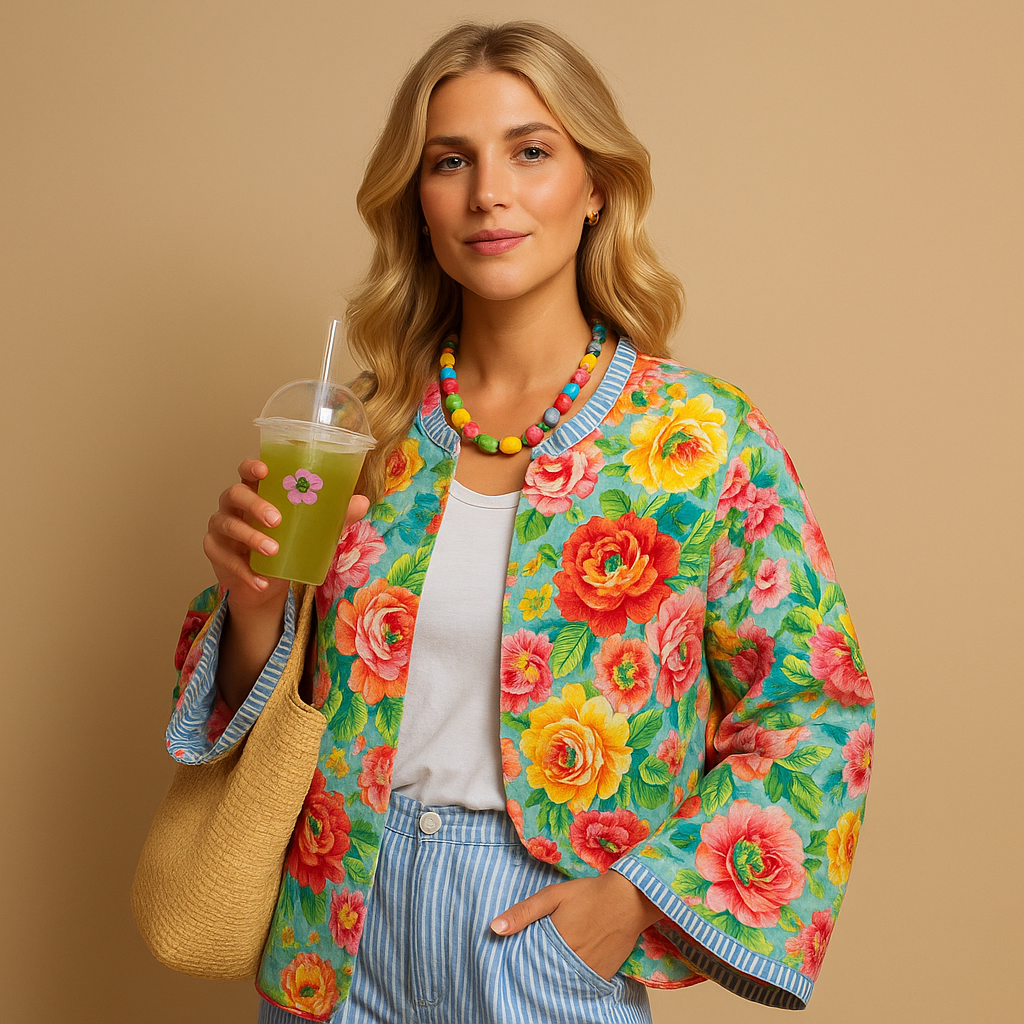 Printed Cotton Jacket with Buttons