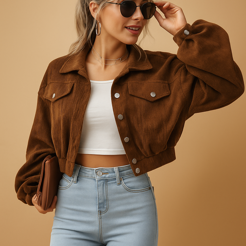 Cropped Corduroy Jacket with Buttons