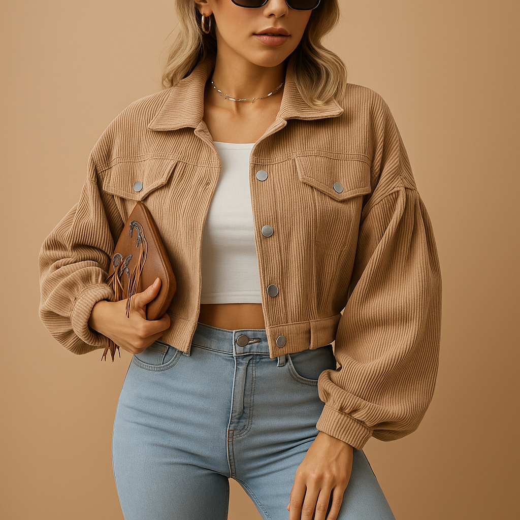 Cropped Corduroy Jacket with Buttons