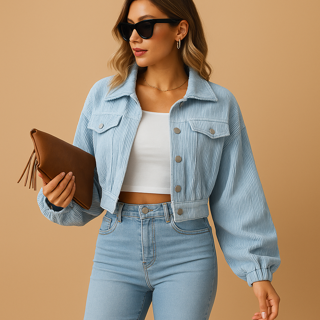 Cropped Corduroy Jacket with Buttons